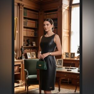 VAKKO Black Laser-Cut Lamb Leather
Sheath Dress Size XS
Old money style